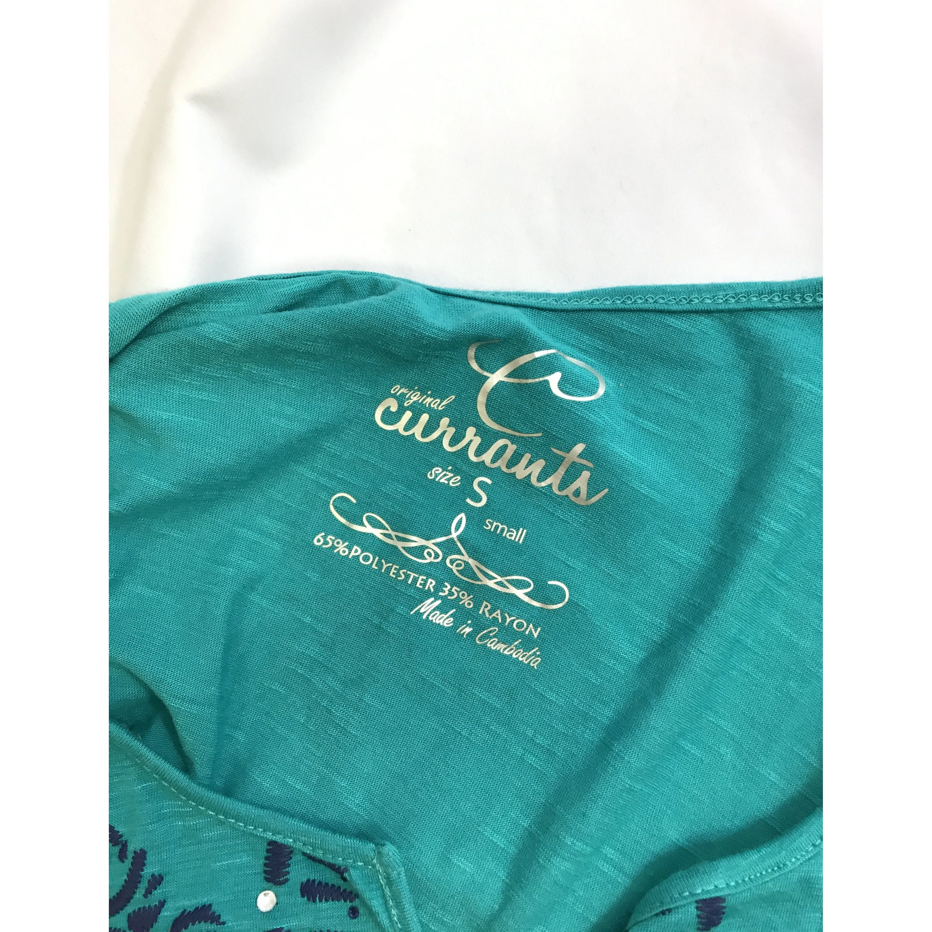 Currants Embellished T-Shirt aqua Green Rhinestone, Size small