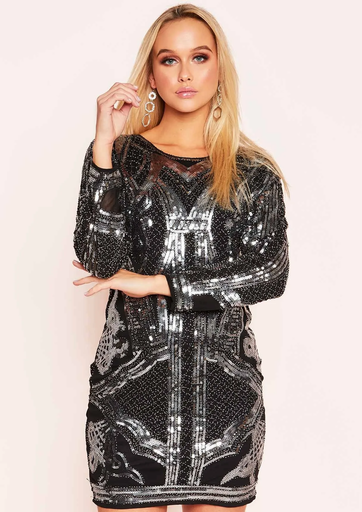 Danita Black Silver Sequin Detail Mini Dress