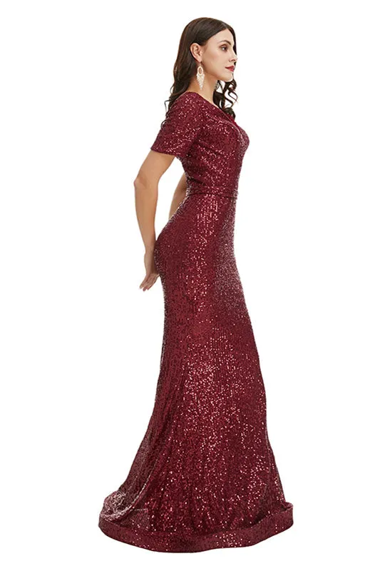 Deep V Neck sleeveless Sparkly Sequin Fishtail Prom Dresses