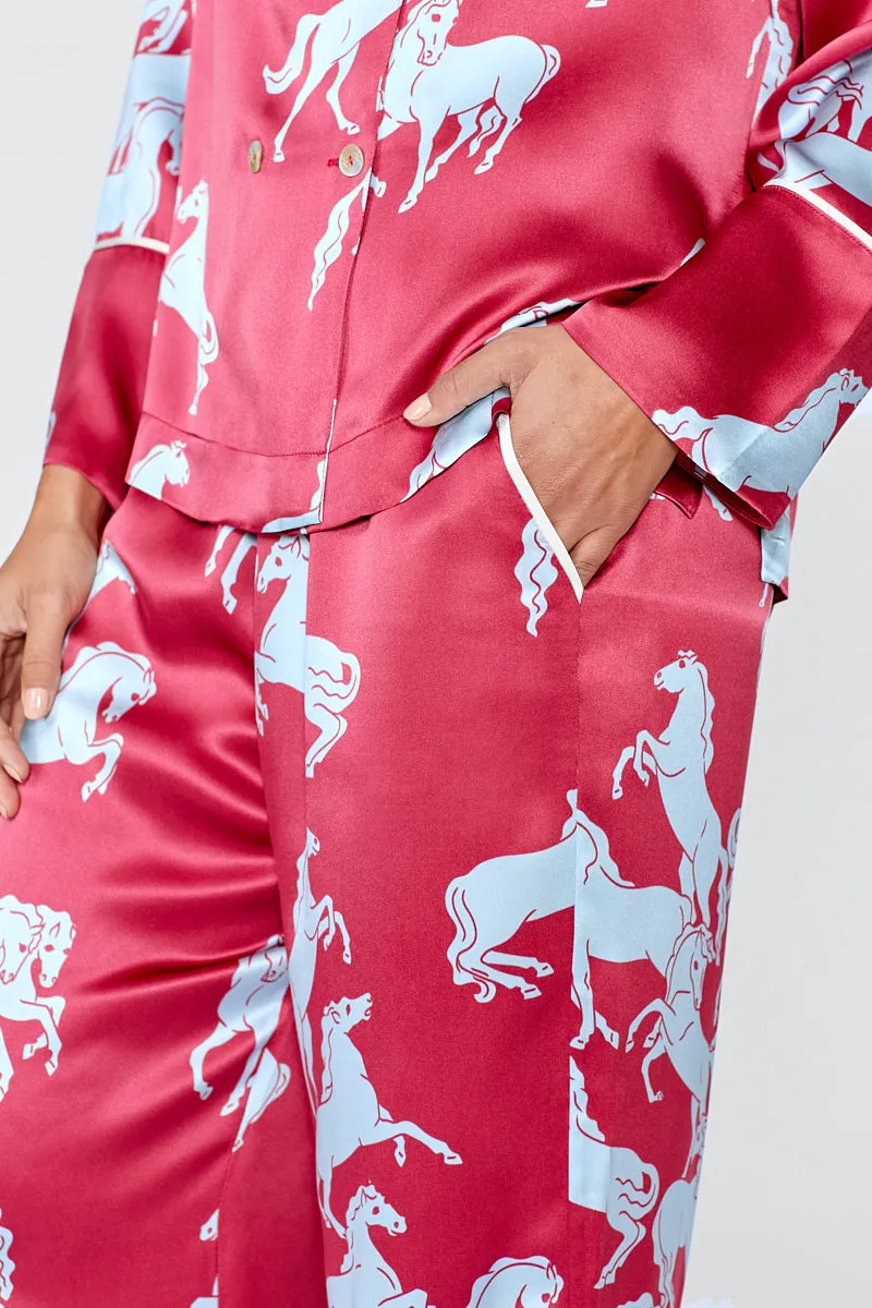 Dietrich Silk Pyjama Set - Camargue Red Horse Print