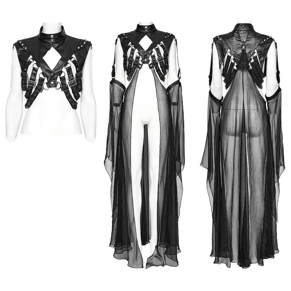 Edgy Punk Cape with Adjustable Buckles And Sleeves