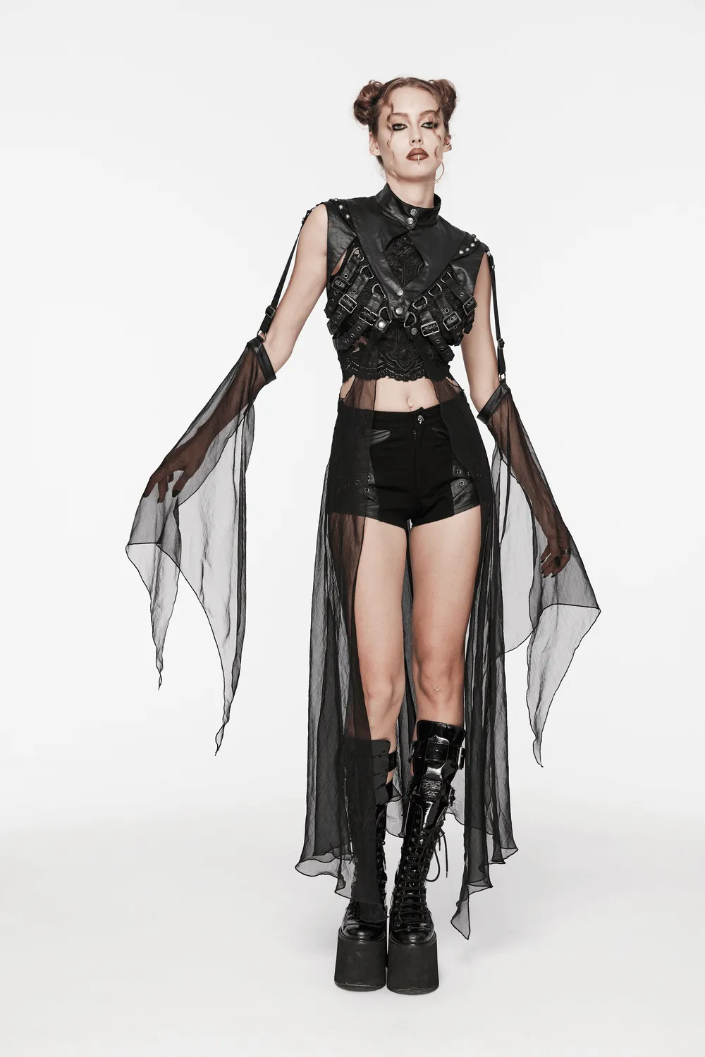 Edgy Punk Cape with Adjustable Buckles And Sleeves