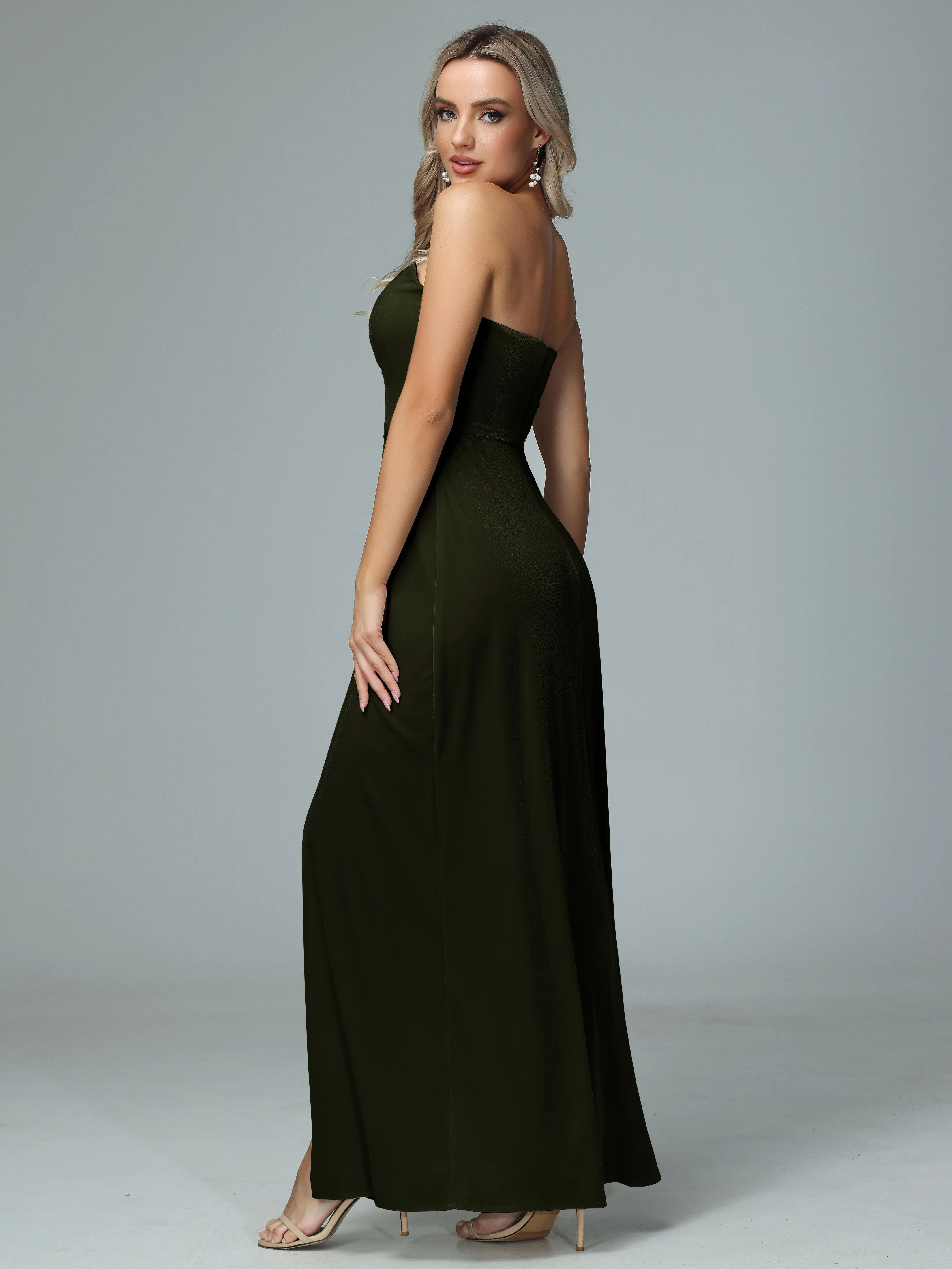 Elegant Strapless Velvet Bridesmaid Dresses with Slit