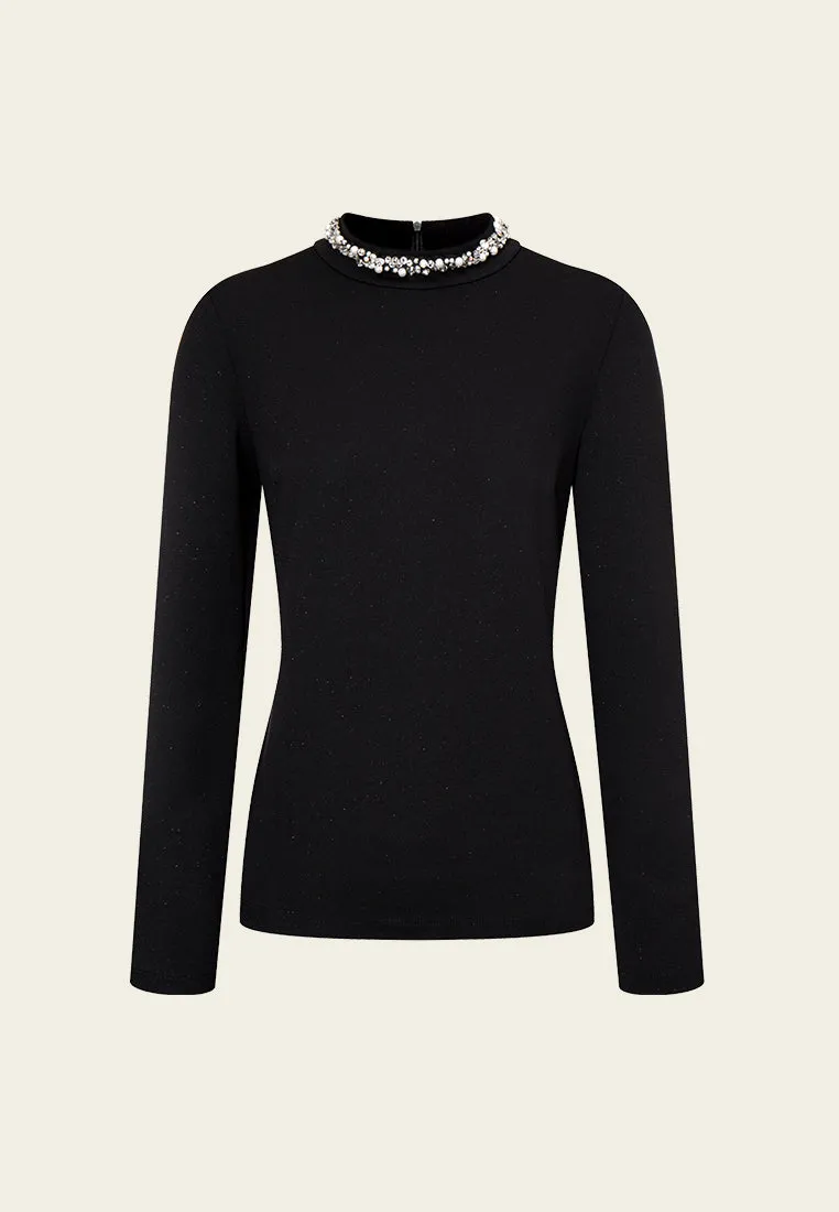 Embellished Stand-collar Jersey top