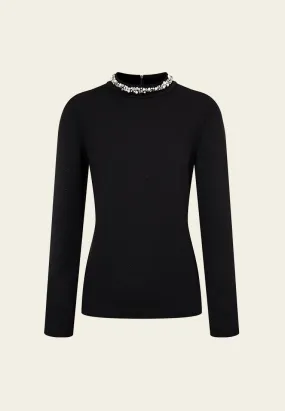 Embellished Stand-collar Jersey top