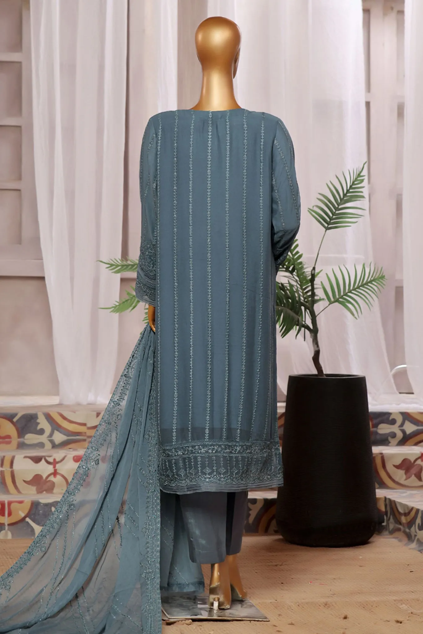 Fasaane By HZ Stitched 3 Piece Formals Chiffon Vol-06 Collection'2024-HZK-185-Teal