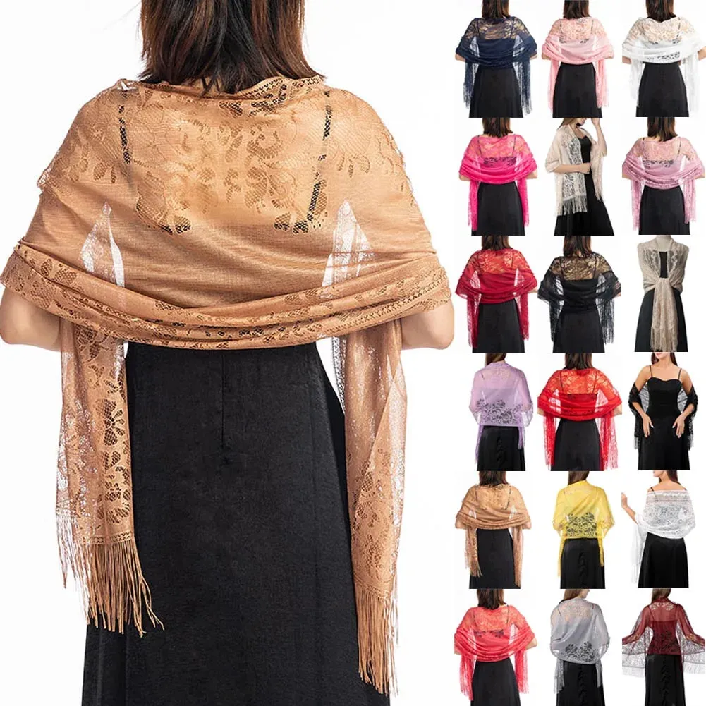 Fashion Women's Lace Sheer Tassels Evening Dress Shawl Hollow Bridal Bridesmaid Boleros Wraps Mesh Wedding Capes Party Shawls