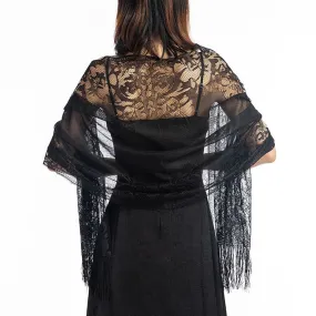 Fashion Women's Lace Sheer Tassels Evening Dress Shawl Hollow Bridal Bridesmaid Boleros Wraps Mesh Wedding Capes Party Shawls