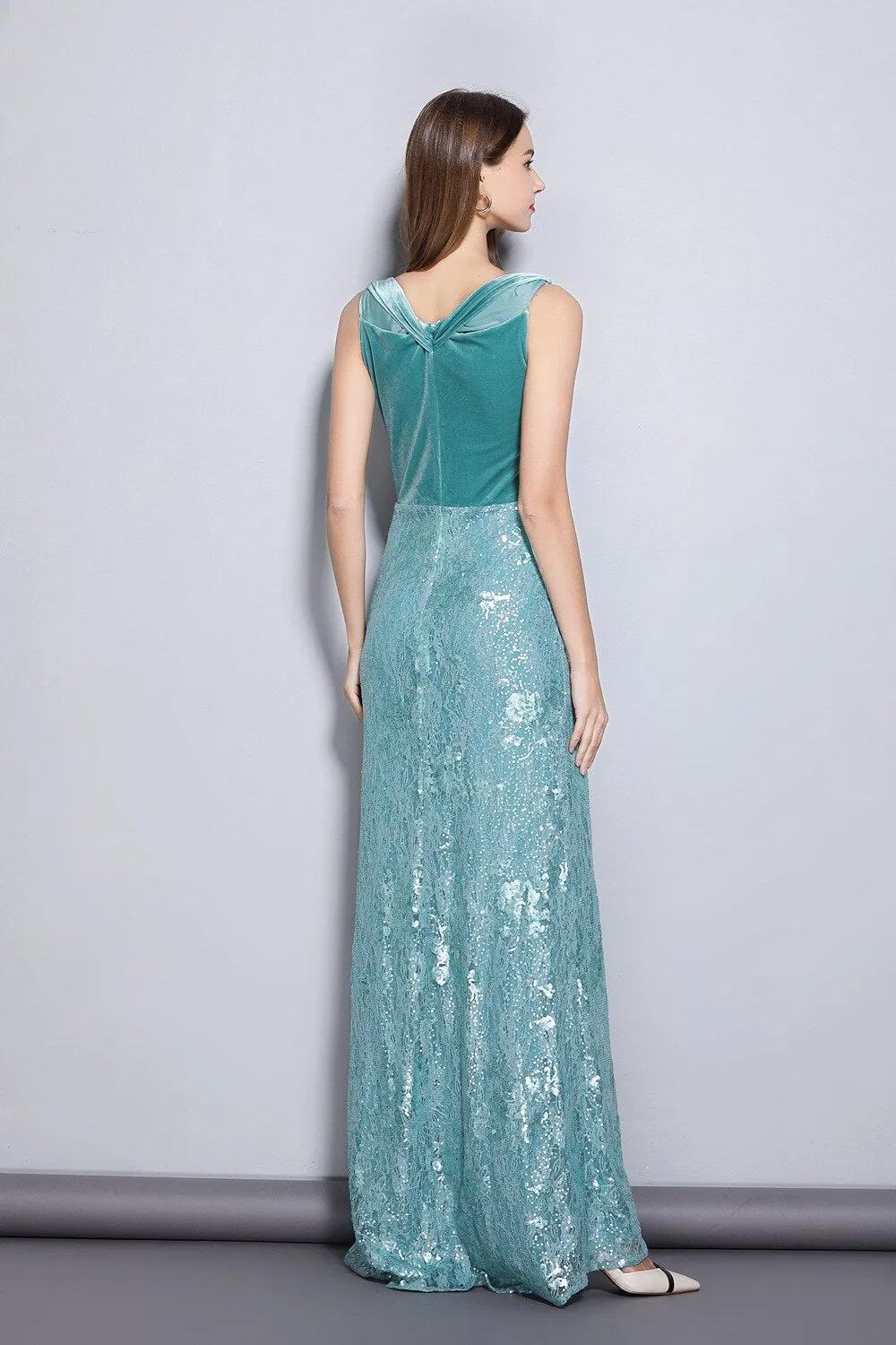 FashionSierra - Lace Velvet Patchwork Elegant Maxi Long Designer Dresses