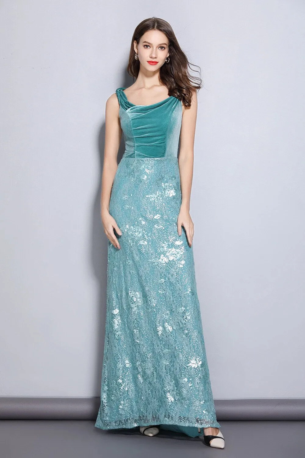 FashionSierra - Lace Velvet Patchwork Elegant Maxi Long Designer Dresses