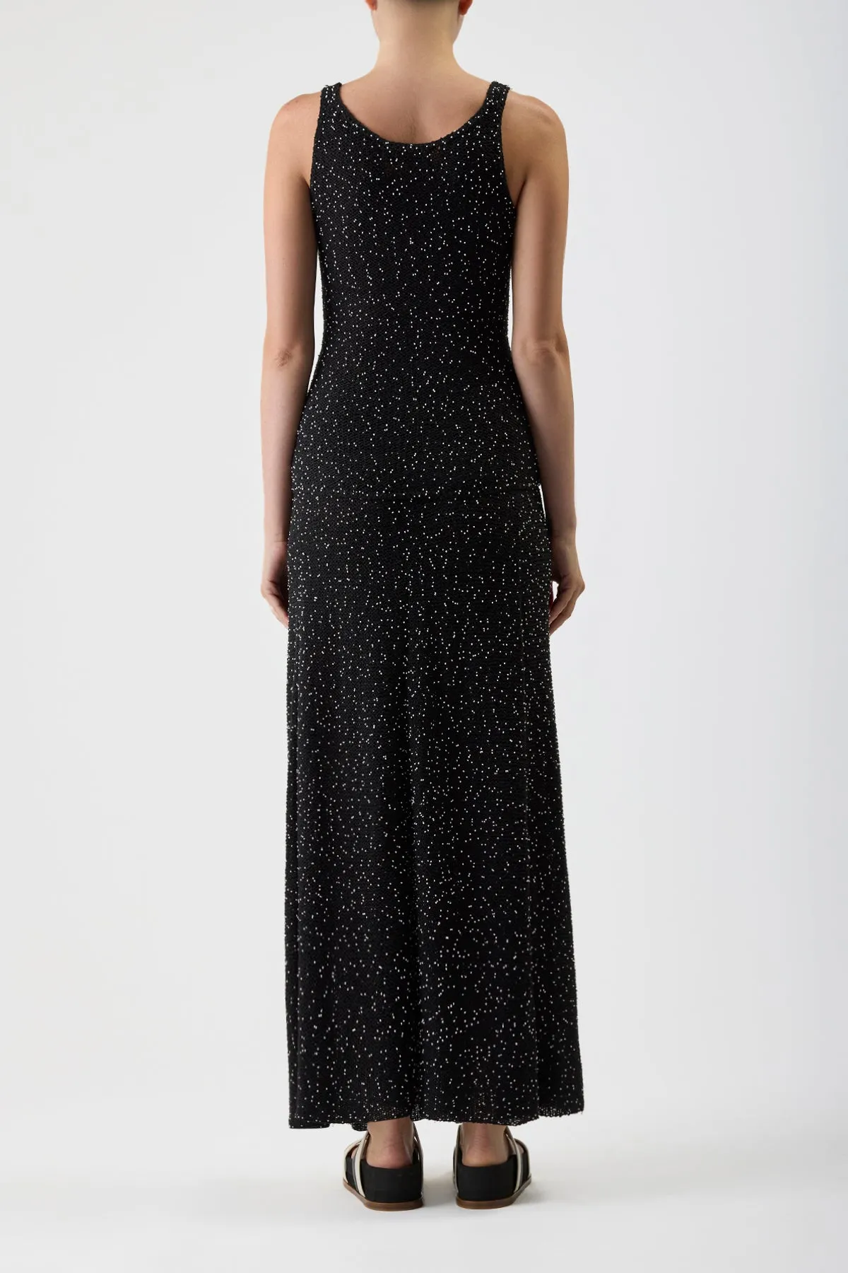 Floris Knit Maxi Skirt in Black Beaded Silk