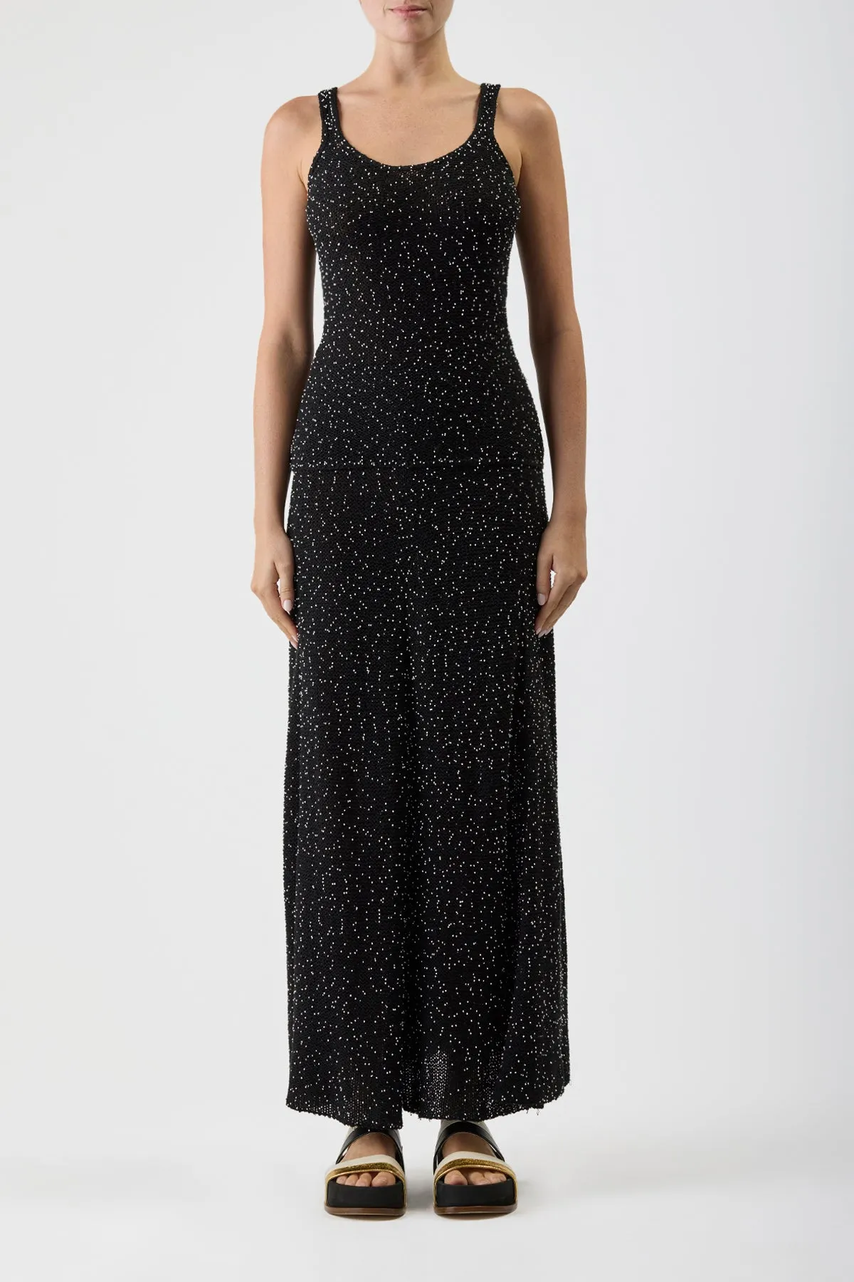 Floris Knit Maxi Skirt in Black Beaded Silk