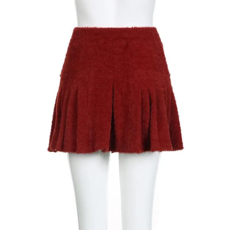 Fluffy beaded pleated mini skirt