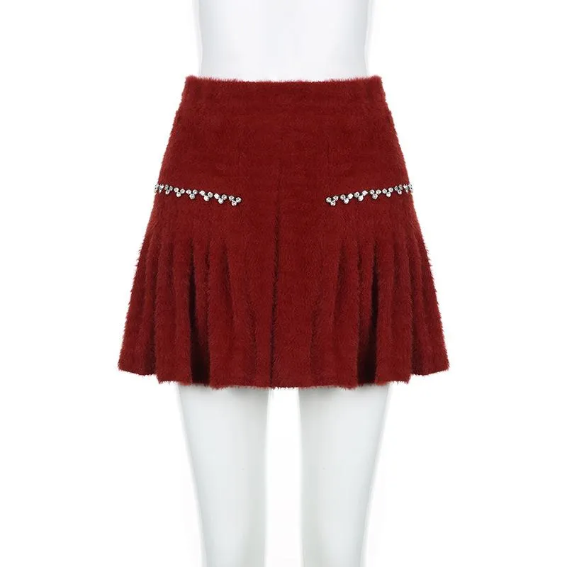 Fluffy beaded pleated mini skirt