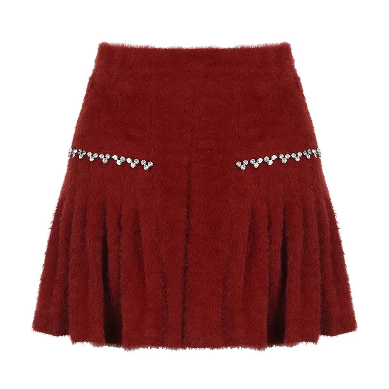 Fluffy beaded pleated mini skirt