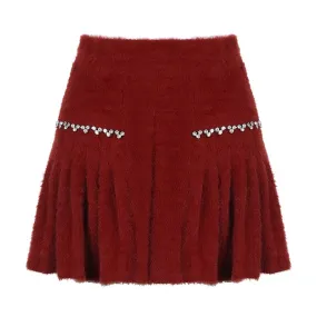 Fluffy beaded pleated mini skirt