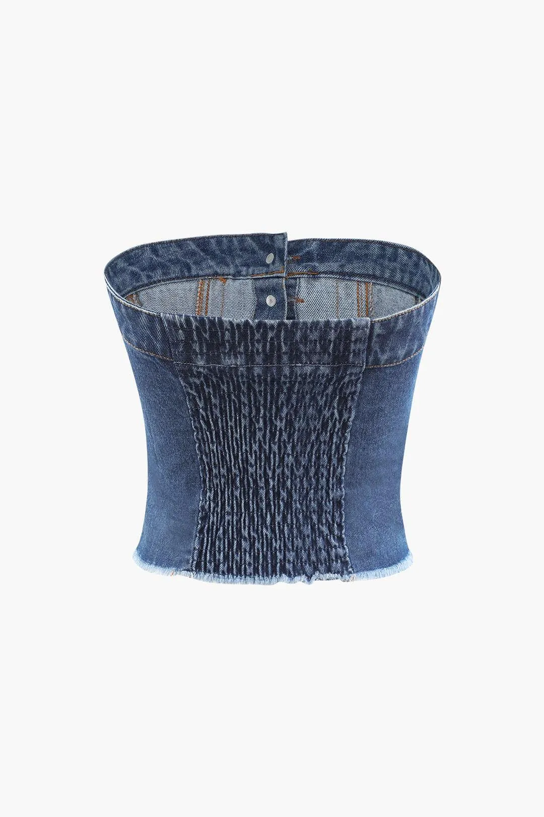 Frayed Hem Denim Strapless Top