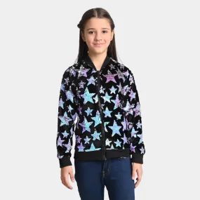 Girls Fleece Jacket Sequins B/S -BLACK