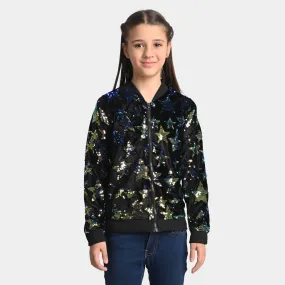 Girls Fleece Jacket Sequins G/S -BLACK