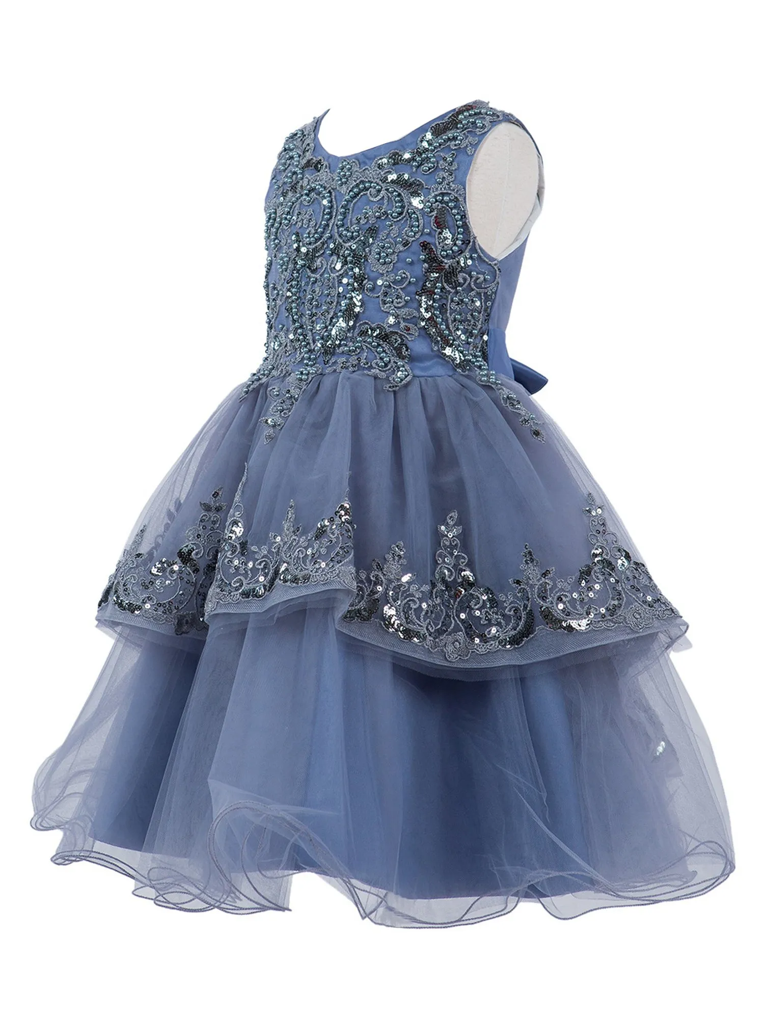 Girls Multi Color Lala & Erina Sleeveless Sequin Lace Flower Girl Dress 2-12