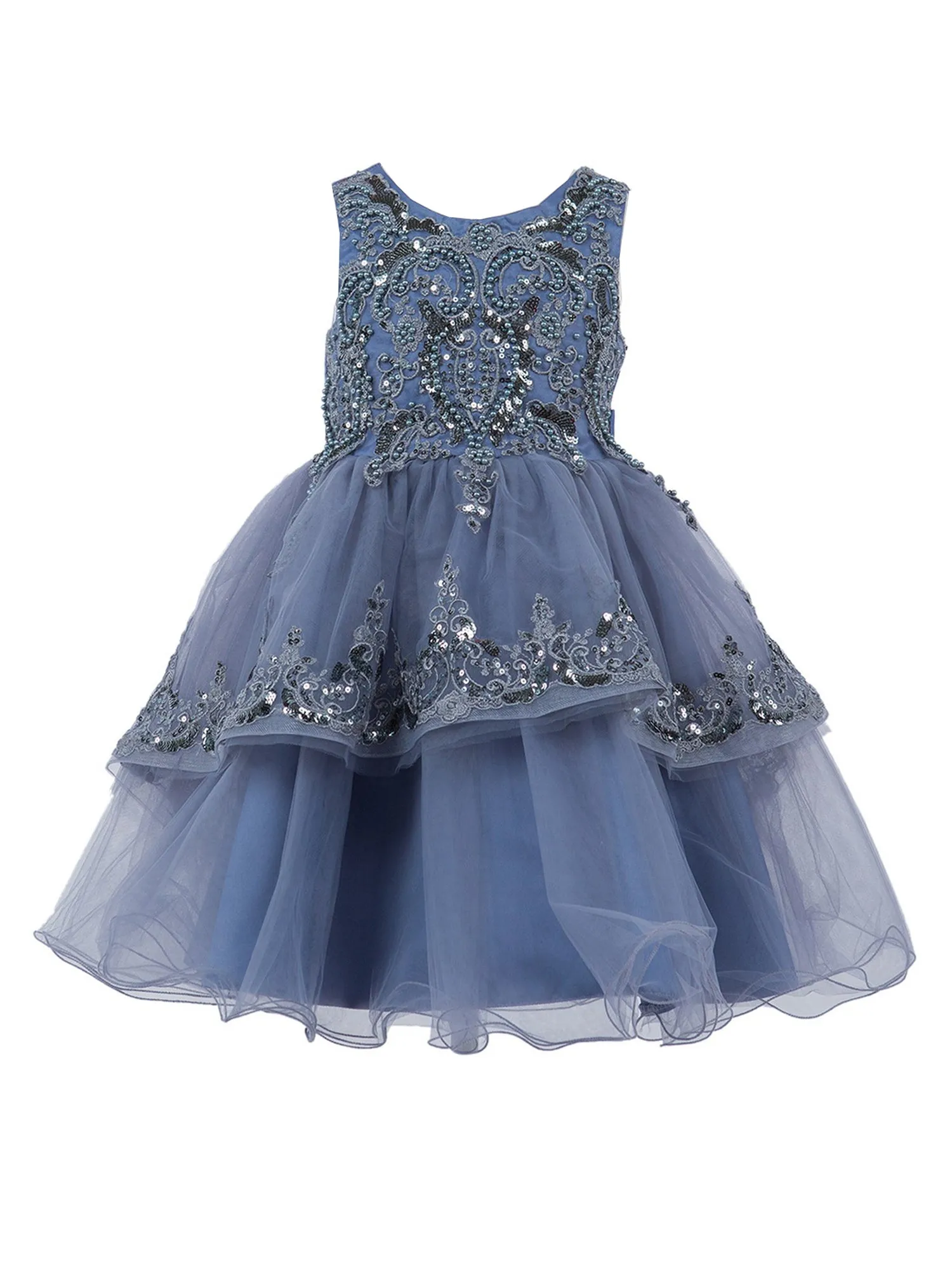 Girls Multi Color Lala & Erina Sleeveless Sequin Lace Flower Girl Dress 2-12