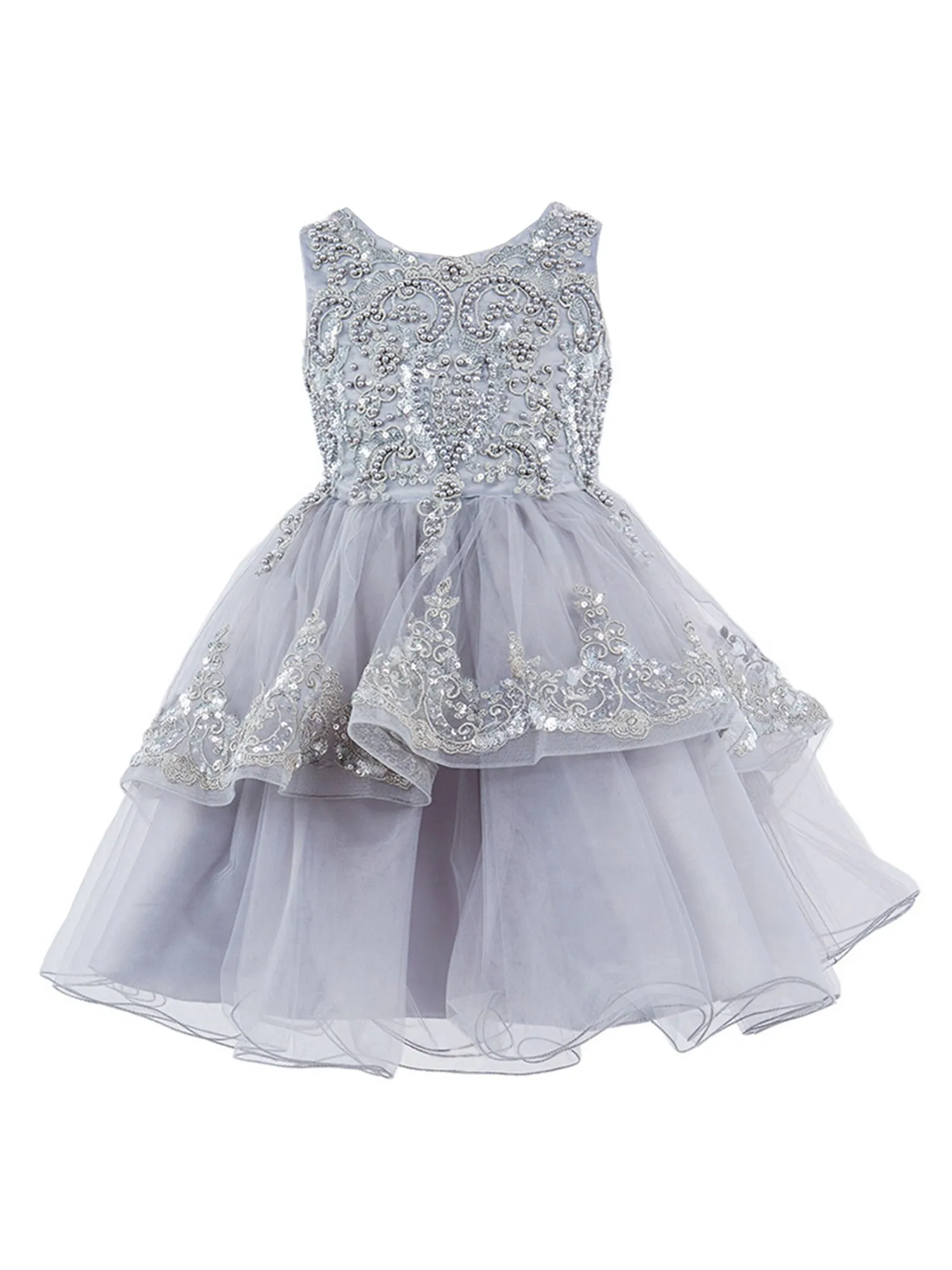 Girls Multi Color Lala & Erina Sleeveless Sequin Lace Flower Girl Dress 2-12