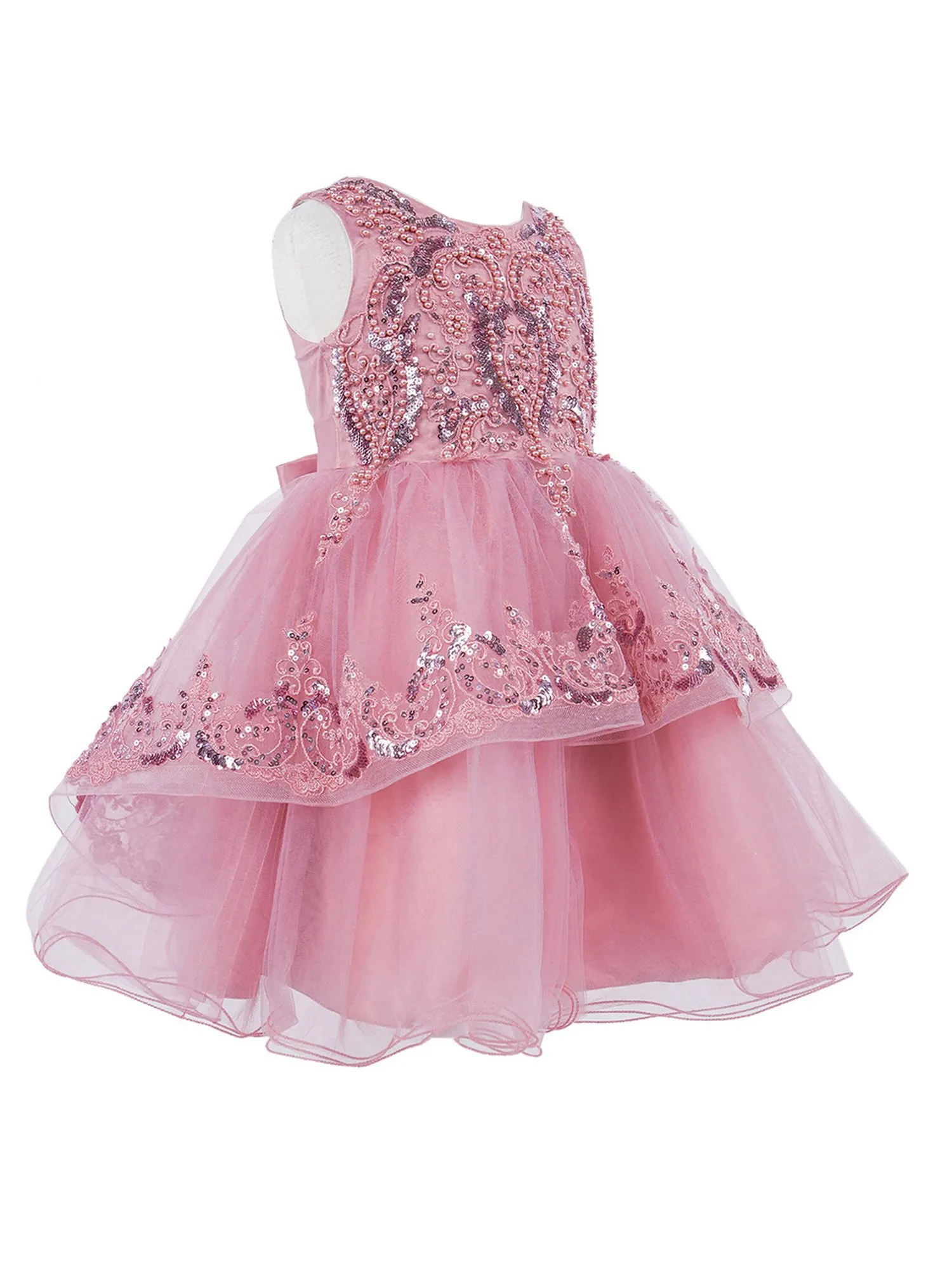 Girls Multi Color Lala & Erina Sleeveless Sequin Lace Flower Girl Dress 2-12