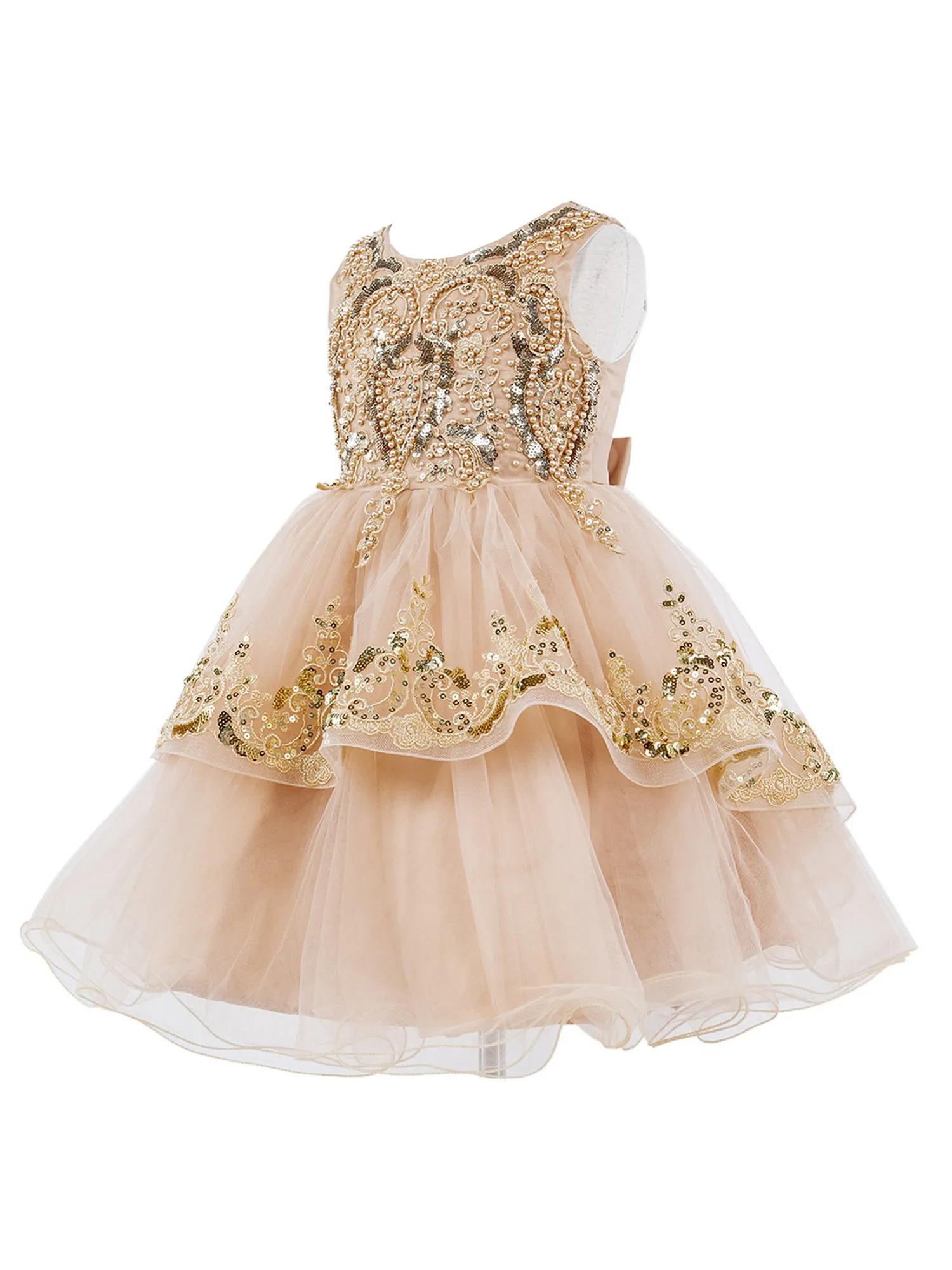 Girls Multi Color Lala & Erina Sleeveless Sequin Lace Flower Girl Dress 2-12