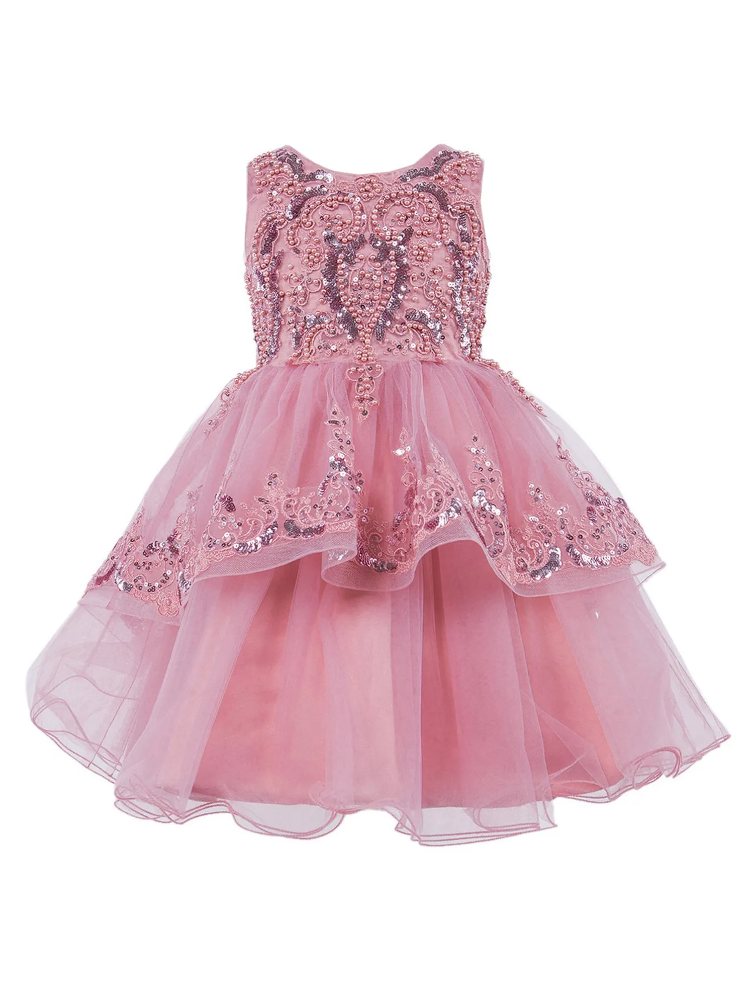 Girls Multi Color Lala & Erina Sleeveless Sequin Lace Flower Girl Dress 2-12