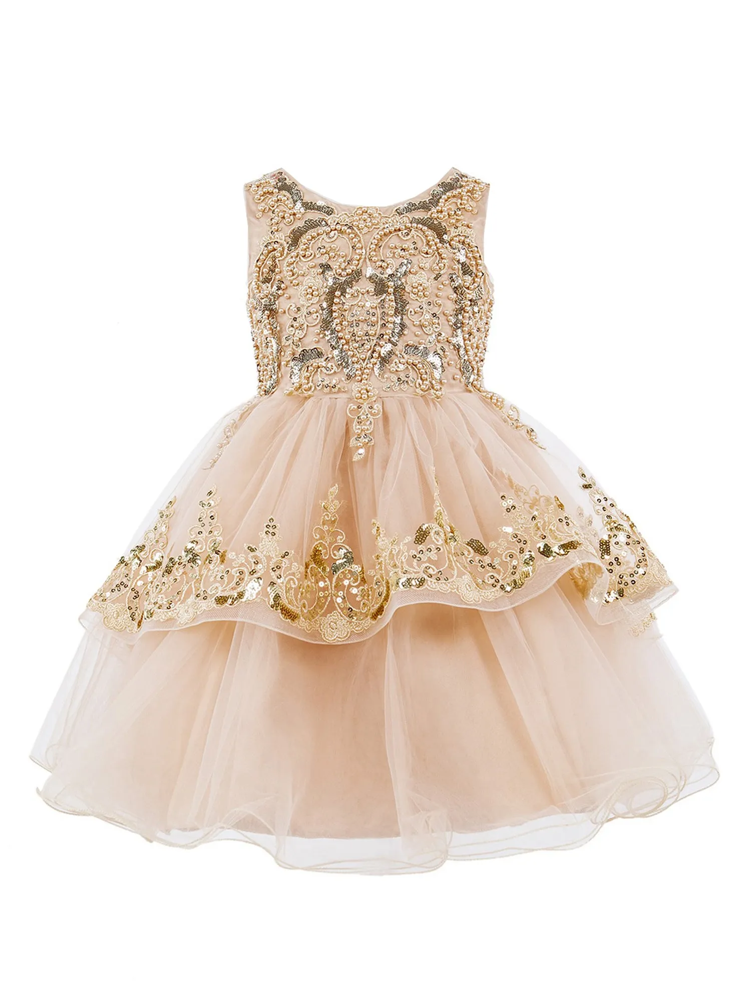 Girls Multi Color Lala & Erina Sleeveless Sequin Lace Flower Girl Dress 2-12