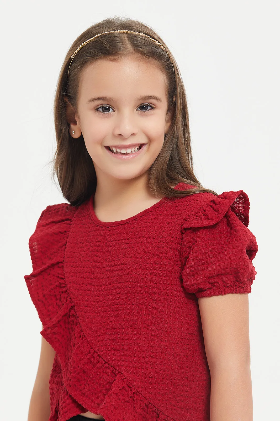 Girls Red Embellished Blouse