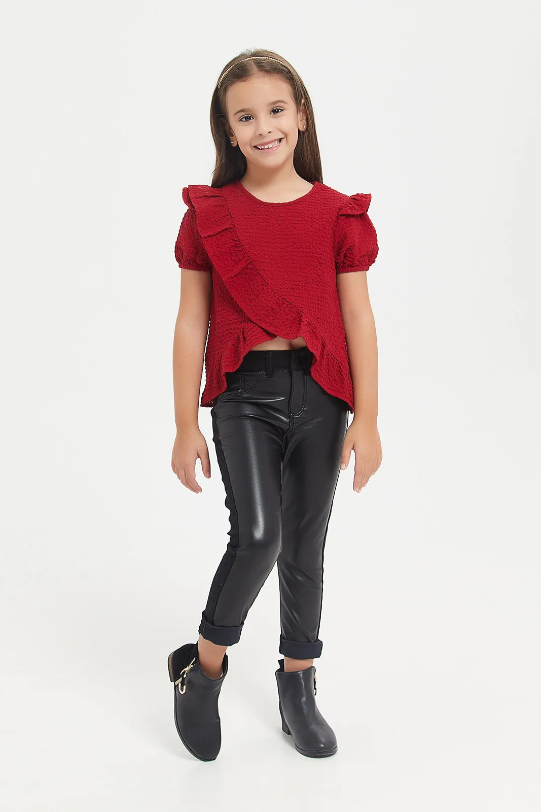 Girls Red Embellished Blouse