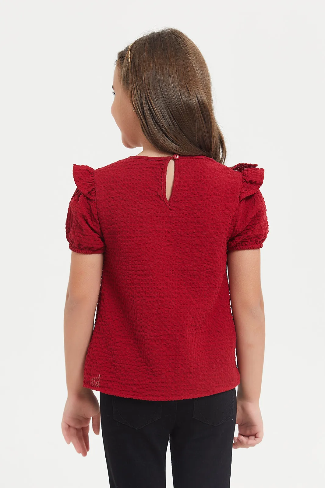 Girls Red Embellished Blouse