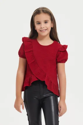 Girls Red Embellished Blouse