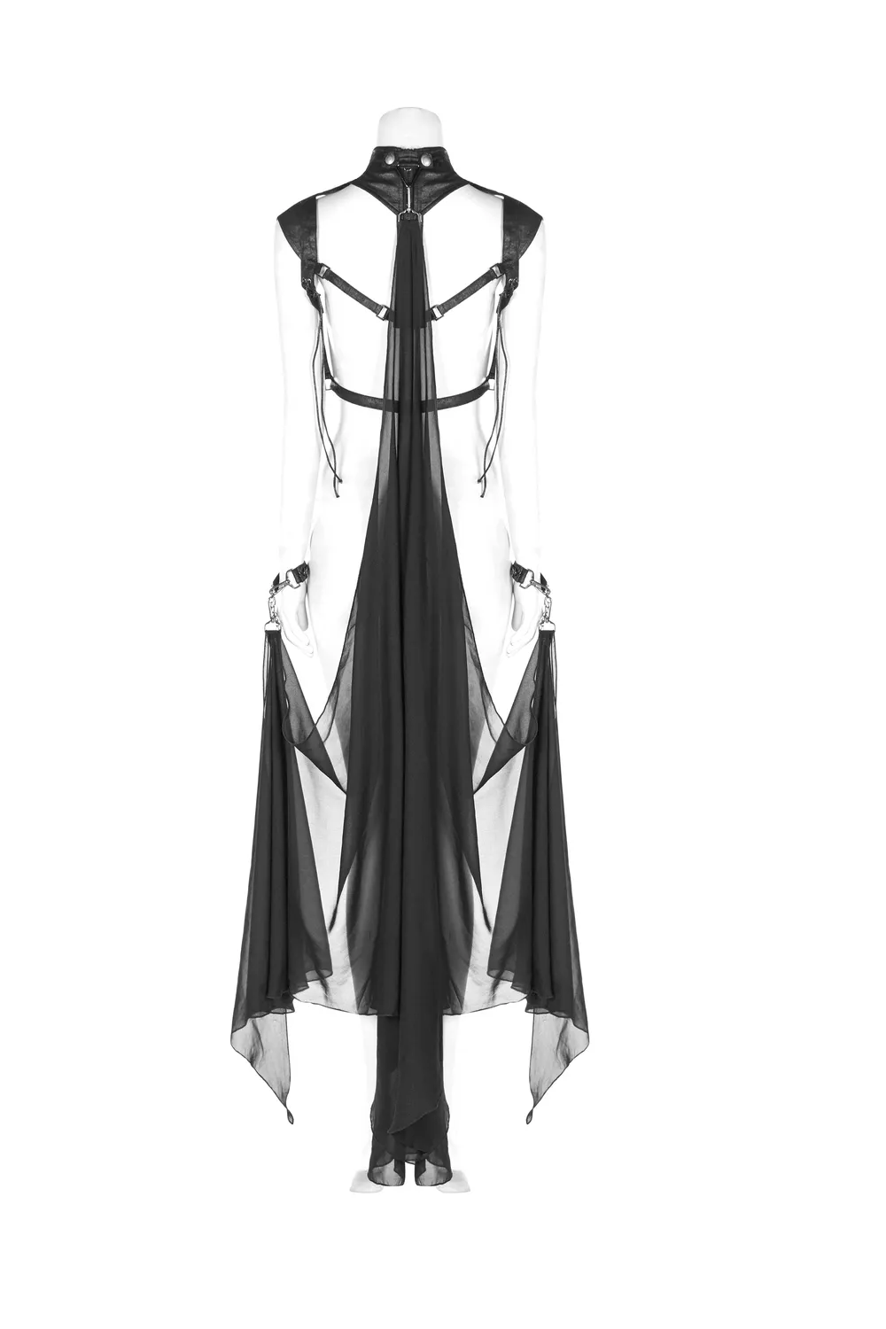 Gothic Batwing Cape with Cracked PU and Light Chiffon