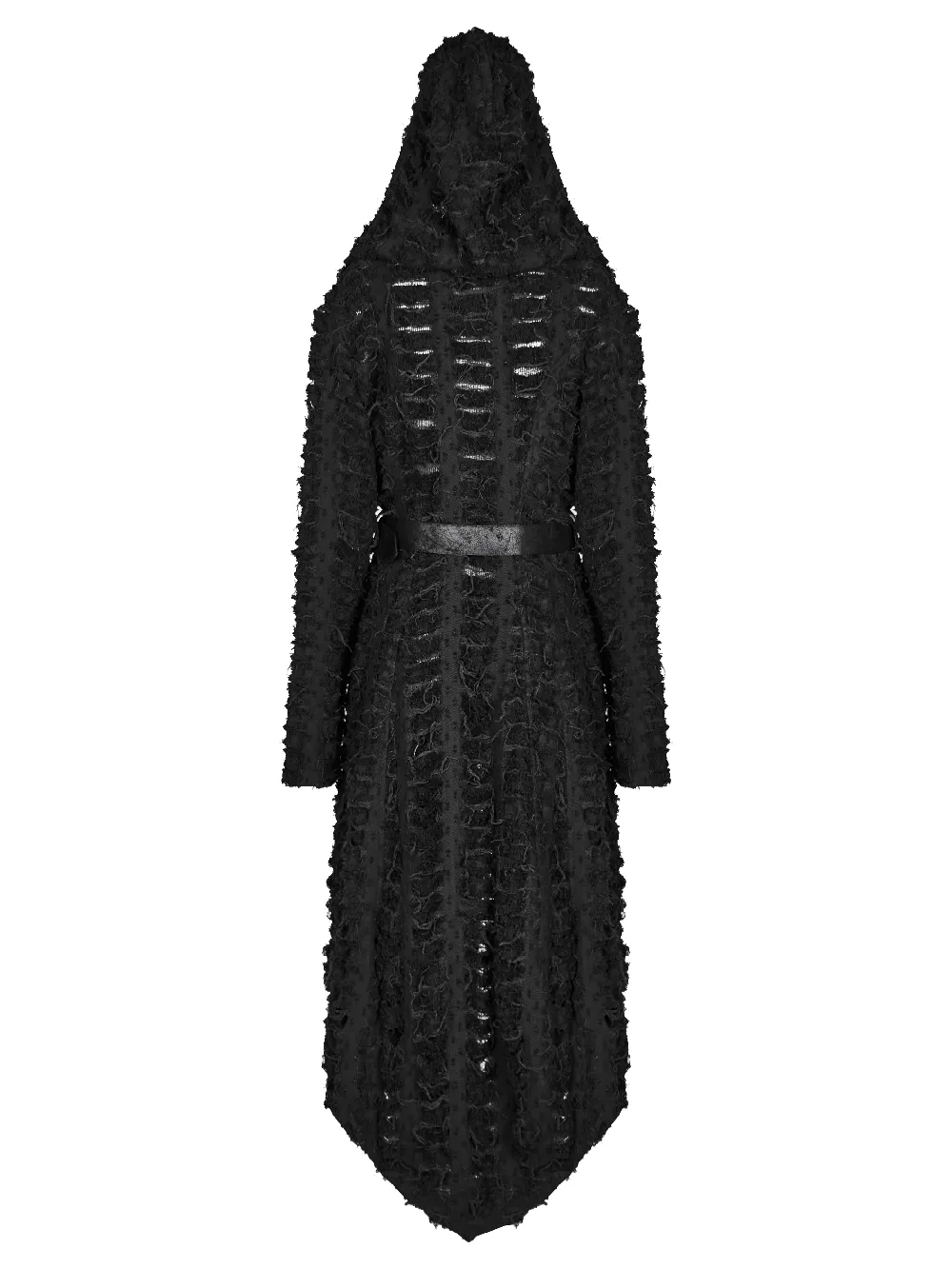 Gothic Women's Black Hooded Cape with Belt and Mesh