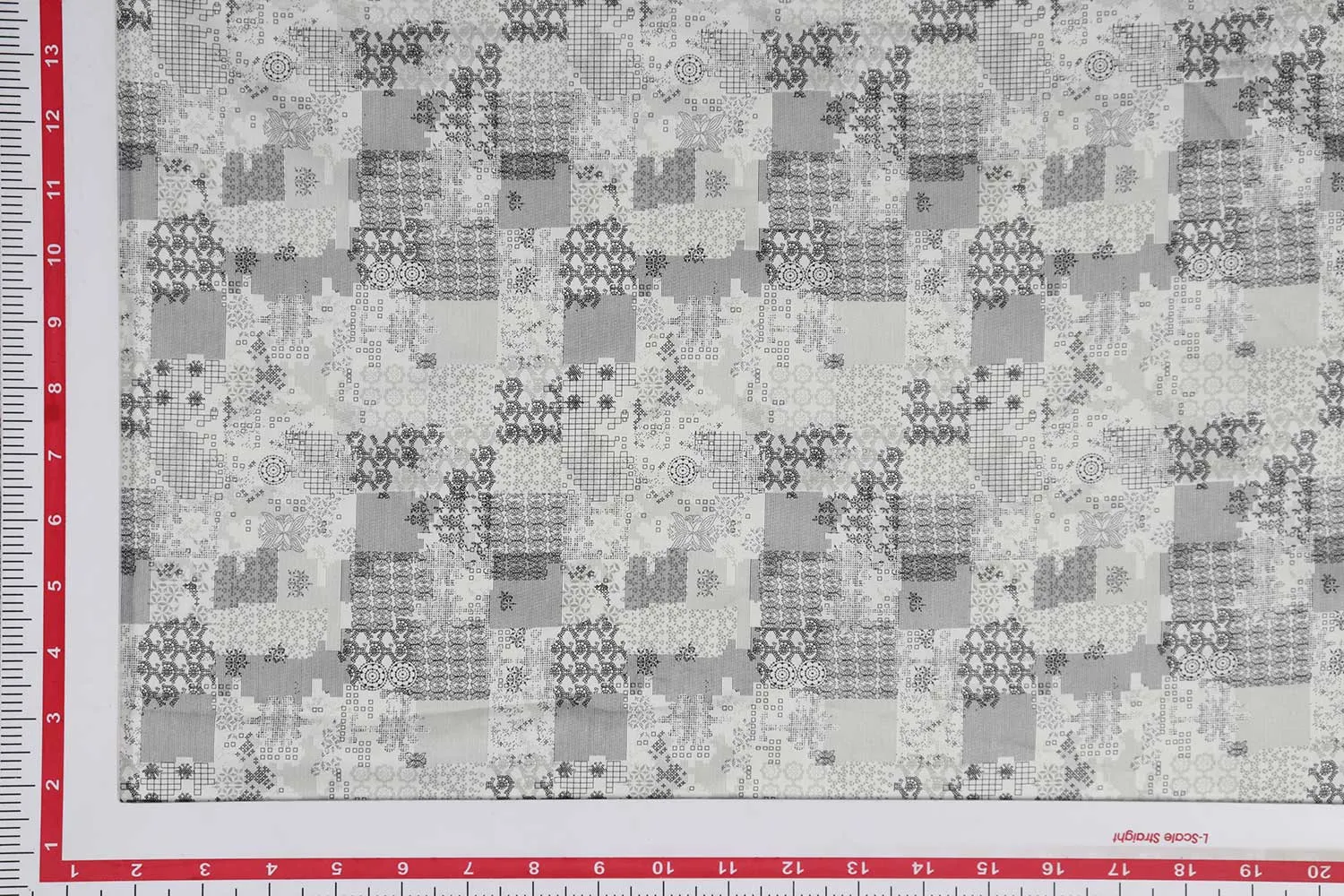 Gray and Off White Traditional Printed Cotton Satin Fabric