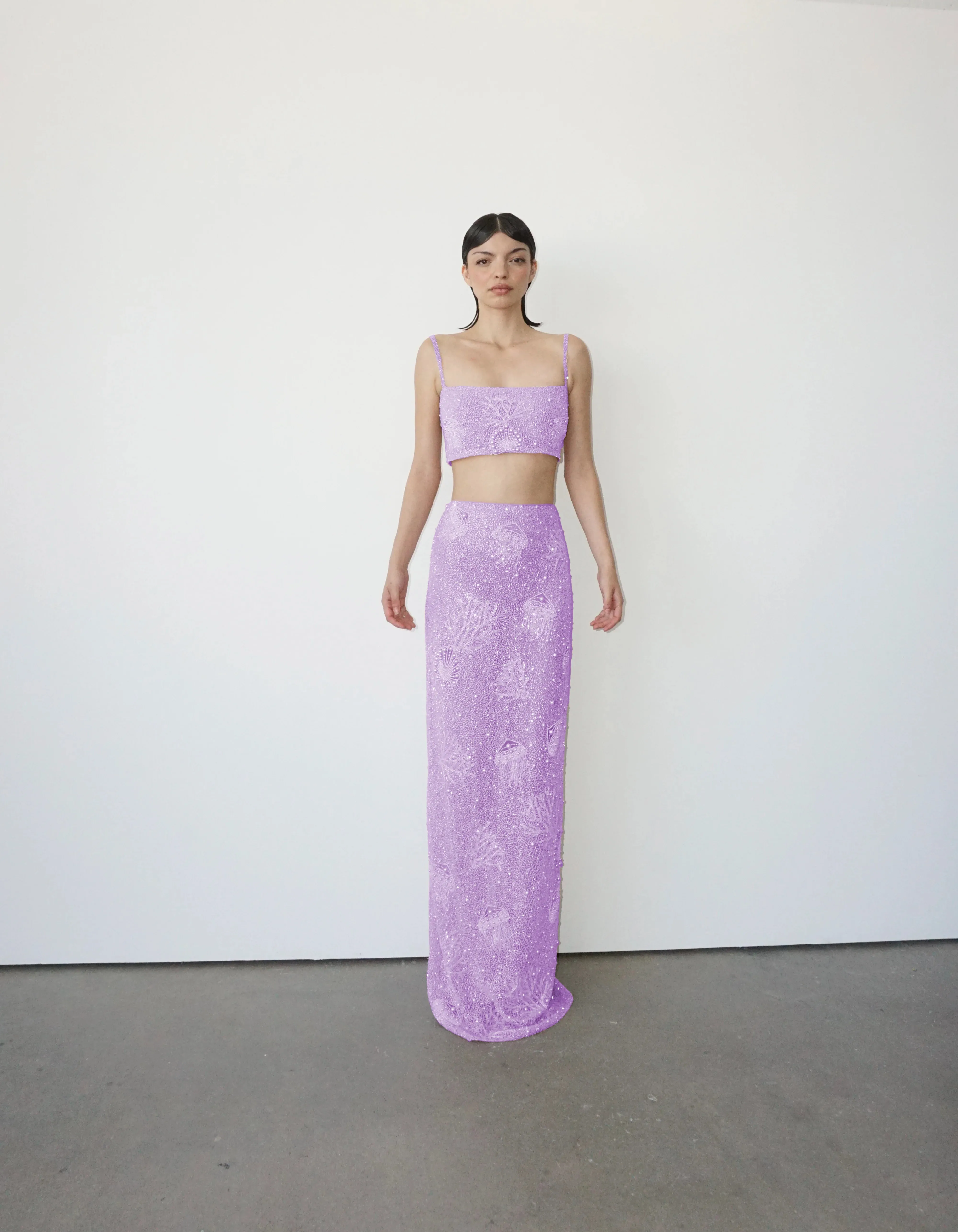 Hazel Beaded Lilac Powermesh Jellyfish Maxi Skirt