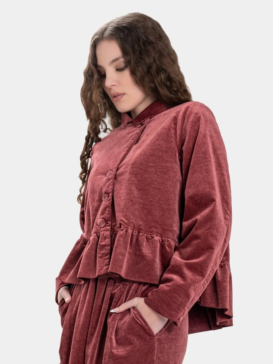 Hi-Lo Peplum Asymmetrical Velvet Jacket