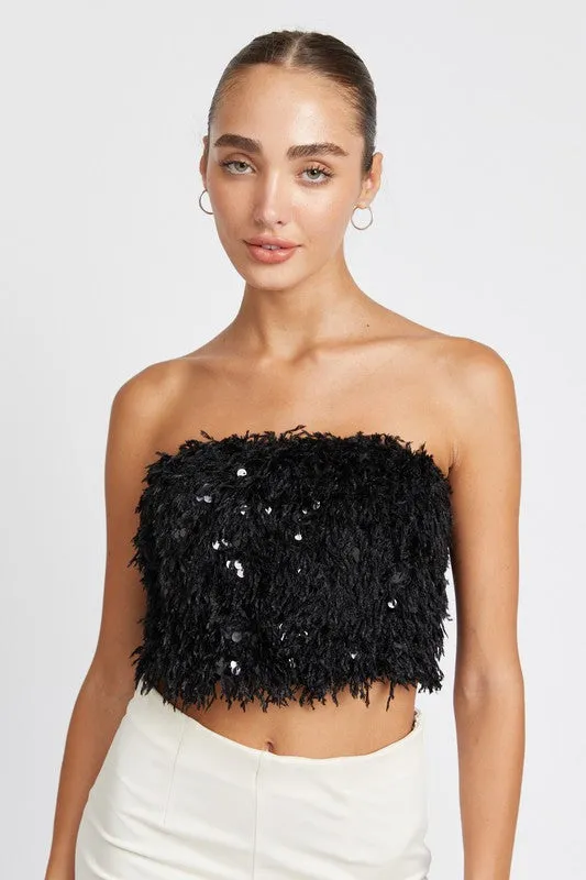 Hot Girl Farrah Feather Sequined Tube Top