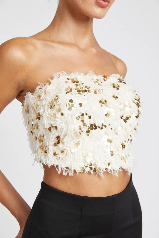 Hot Girl Farrah Feather Sequined Tube Top