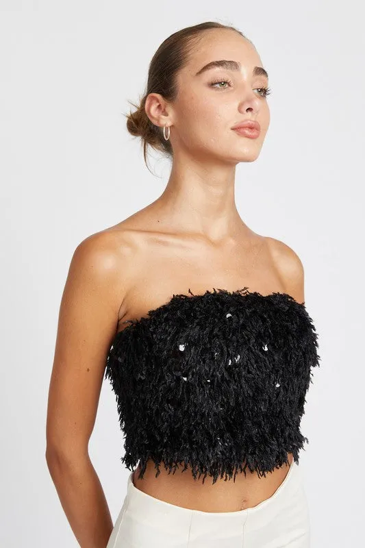 Hot Girl Farrah Feather Sequined Tube Top