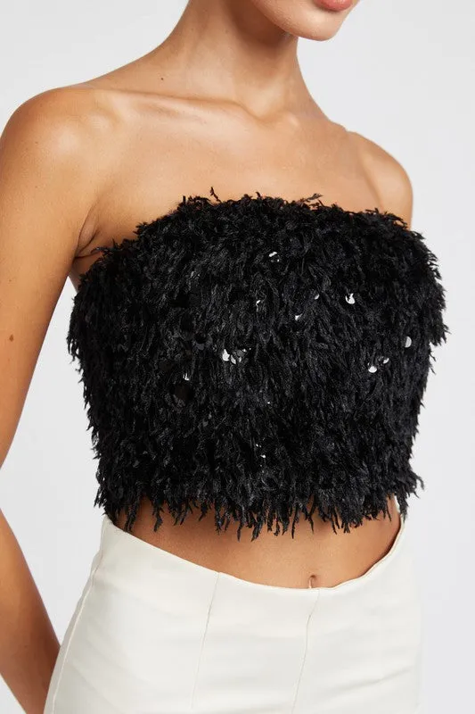 Hot Girl Farrah Feather Sequined Tube Top