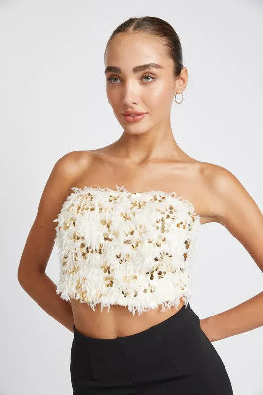 Hot Girl Farrah Feather Sequined Tube Top