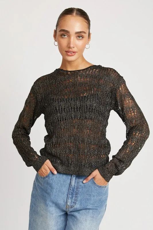 Hot Girl Glitter Yarn Crocheted Long Sleeve Top