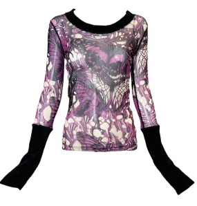 Jean Paul Gaultier Purple Mesh Butterfly Top with Velvet Sleeves