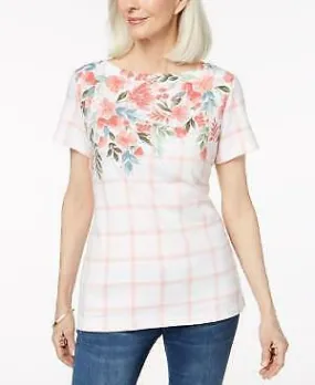 Karen Scott Petite Embellished Graphic-Print Top, Size PP