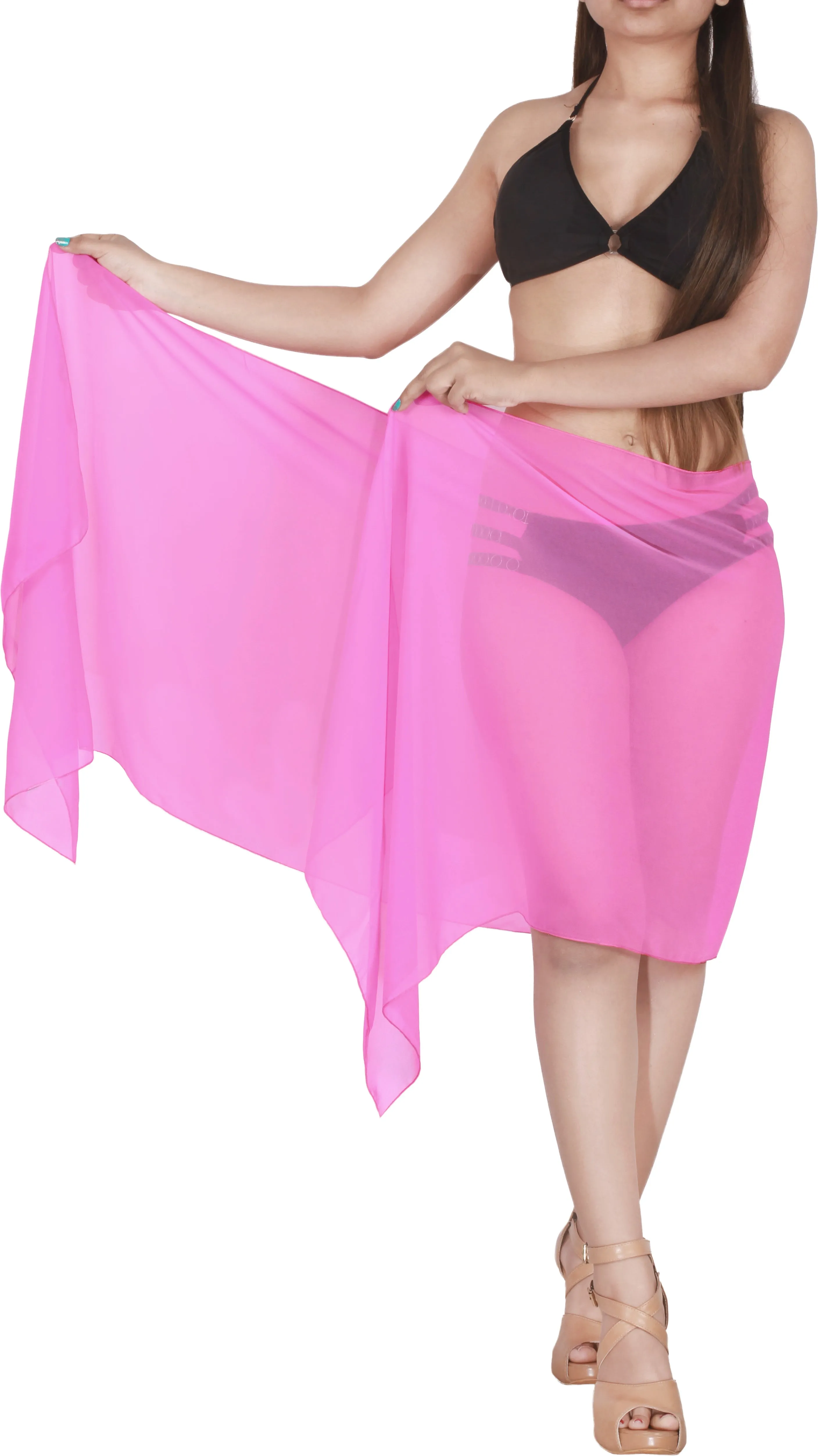 LA LEELA Women's Sheer Plain Pink Chiffon Sarong Multi Wear Stylish Bikini Wrap ONE SIZE