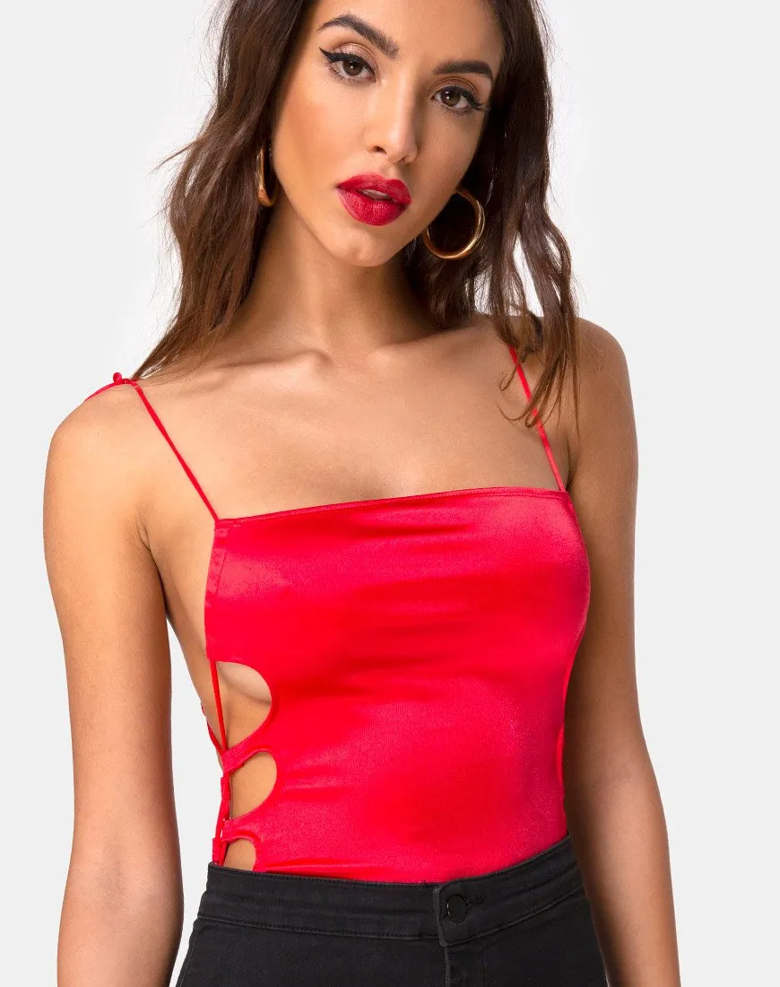 Lati Laced Up Bodice in Satin Red