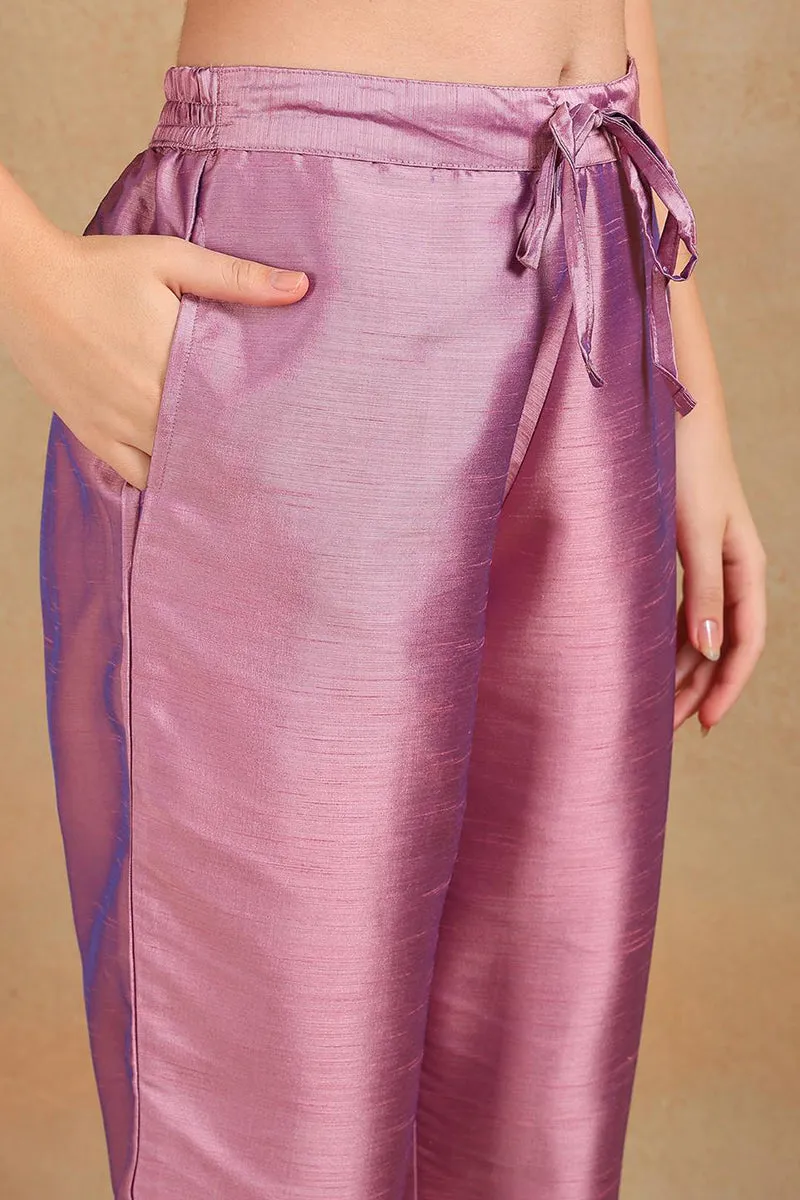 Lavender Silk Blend Straight Kurta Pant With Dupatta PKSKD1920